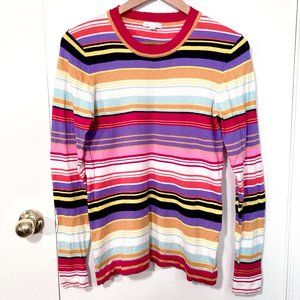 Minnie Rose Silk Blend Sweater Multicolored Stripe, Purple, Pink, Aqua Blue, Red